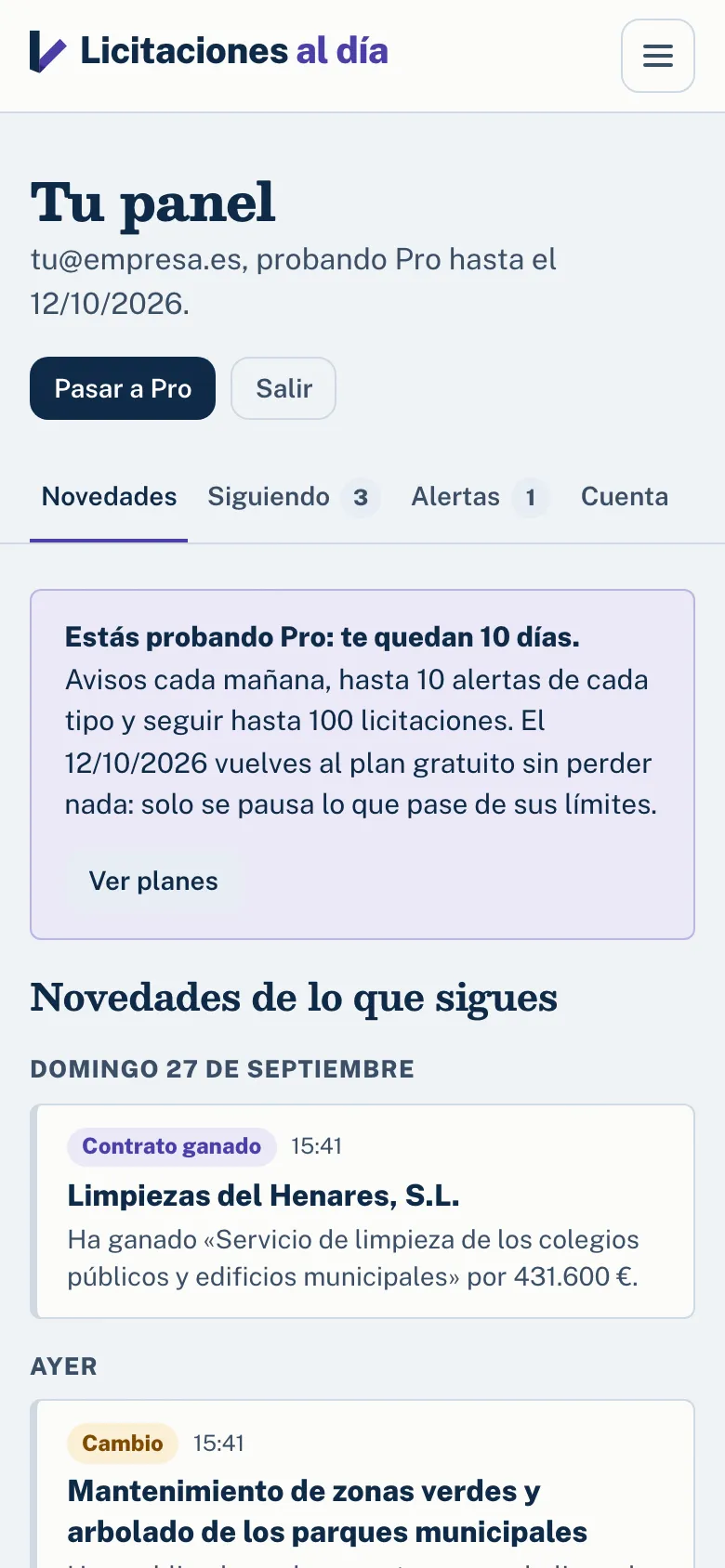 La app en el móvil, a pantalla completa.